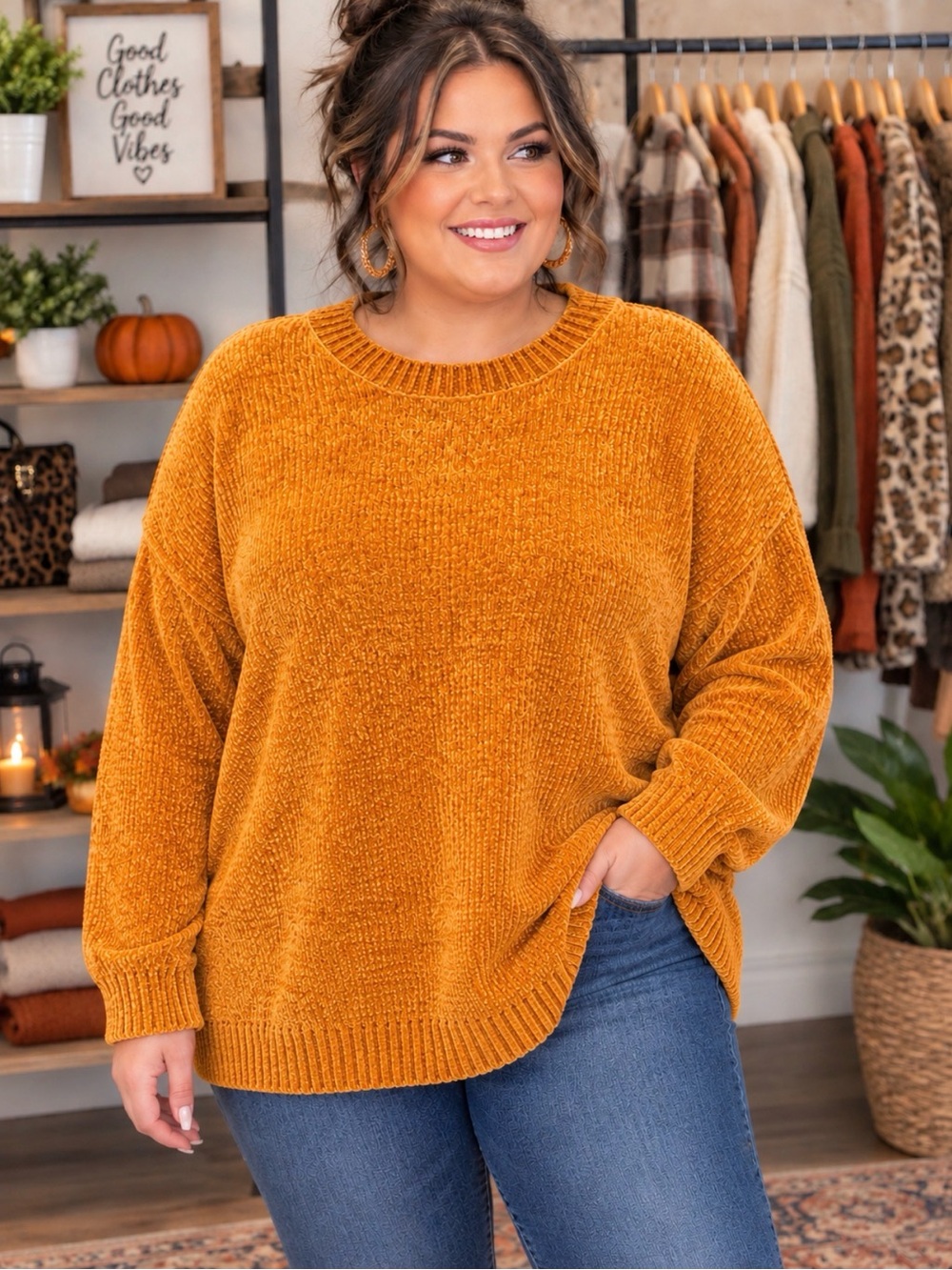 Zenana Soft Cozy Chenille Pullover Sweater Golden Orange Sz 1X